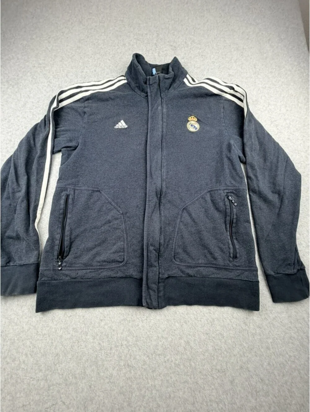 Adidas Real Madrid Mens Track Jacket XL Charcoal Gray Full Zip 3 Stripes